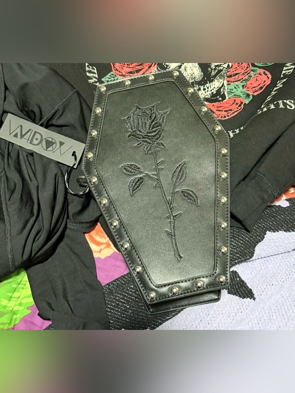 Dolls Kill WIDOW Black Coffin Crossbody with Silver Hardware NWT